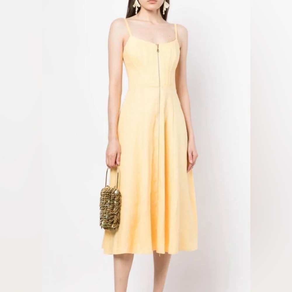 Zimmermann Pale Yellow Spaghetti-Strap Zip-Front Midi Dress